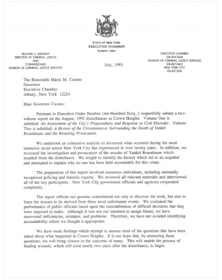 Richard Girgenti’s opening letter to Governor Mario Cuomo.